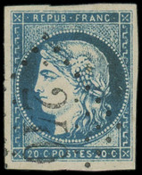O FRANCE - Poste - 44Aa, Type I Report 1, Belles Marges, Signé Brun Et Roumet: 20c. Bleu Foncé - 1870 Emissione Di Bordeaux