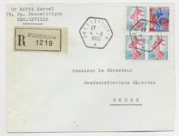 MARIANNE A LE NEF 25C+ SEMEUSE 20C X3 LETTRE REC CACHET HEC DECAZEVILLE  AA 4.8.1960 AVEYRON - 1959-1960 Marianne à La Nef