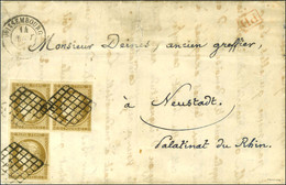 Grille / N° 1 Bistre Verdâtre Foncé (3 Ex. En équerre) Càd T 15 WISSEMBOURG Sur Lettre Au Tarif à 30c. Pour Neustadt (Pa - 1849-1850 Ceres