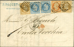 GC 2240 / N° 23 + N° 28 (2) + N° 29 (2) Càd MARSEILLE 12 Sur Lettre 2 Ports Pour Civita Vecchia. 1868. - TB. - R. - 1863-1870 Napoleon III With Laurels