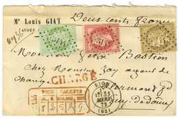 PC Du GC 3144 / N° 32 + 53 + 56 Càd T 17 RIOM (62) Sur Lettre Chargée Avec Descriptif Rouge Au Recto. 1873. - SUP. - R. - 1863-1870 Napoleon III With Laurels
