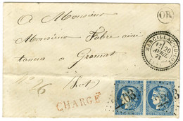 GC 2203 / N° 46 Bleu Foncé Paire Càd T 24 MARCILLAC-DU-LOT (44) Sur Lettre Chargée. 1871. - SUP. - R. - 1870 Bordeaux Printing