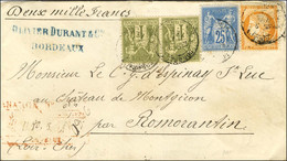 Càd T 18  BORDEAUX / GIRONDE / N° 38 + 72 Paire + 79 (leg Def), Descriptif De Chargement Au Recto, Sur Lettre Chargée Po - 1876-1878 Sage (Tipo I)