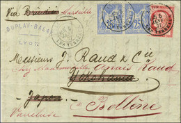 Càd LYON / LES TERREAUX / N° 57 + 78 Paire Sur Lettre Pour Yokohama (Japon) Réexpédiée à Bollene. Au Verso, Càd D'arrivé - 1876-1878 Sage (Tipo I)