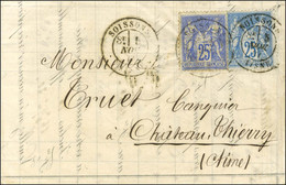 Càd T 18 SOISSONS / AISNE / N° 78 + 79 Sur Lettre Pour Château-Thierry. Exceptionnelle Association Des 2 25c N Sous U. 1 - 1876-1878 Sage (Tipo I)