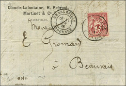 Càd T 18 CHARLEVILLE / ARDENNES / N° 71 Avec Publicité CLAUDE LAFONTAINE Au Verso, Sur Lettre 3 Ports Pour Beauvais. 187 - 1876-1878 Sage (Tipo I)