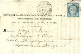 Circulaire De La Compagnie D'Assurance Générale Datée De Paris Le 12 Avril 1871 Pour Mirepoix, Acheminée Par Passeur Pri - War 1870