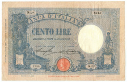 100 LIRE BARBETTI GRANDE B AZZURRO TESTINA FASCIO 09/04/1928 BB/BB+ - Regno D'Italia - Altri