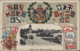 CPA CP Partie Vom Rhein Bei Kehl Grossherogtum Baden Armoiries Timbres Allemagne 1907 - Kehl