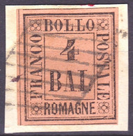 ROMAGNE 1959: 4 BAI (Marrone Rossastro) Michel-No. 5 Sul Frammento Con Signo "Thier" A Tergo (Michel 160.00 Euro) - Romagna