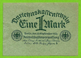 ALLEMAGNE / 1 MARK / KASSENSCHEIN  / 15 - 09 - 1922    /  Ros.73 - Ohne Zuordnung