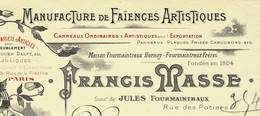 ART NOUVEAU FAIENCE  1909 FAIENCES ARTISTIQUES FRANCIS MASSE SUCC. DE FOURMAINTRAUX HORNOY à Desvres Pas De Calais - 1900 – 1949