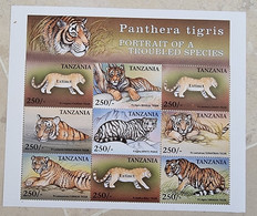 TANZANIE Felins, Panthere, Feuillet 9 Valeurs Panthera Tigris. Neuf Sans Charnière. MNH - Big Cats (cats Of Prey)