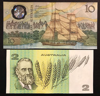 Australia 10 Dollar $ 1988 BB VF Pick#49 + Australia 2 $ Q.fds Unc-  Lotto.2780 - 1988 (10$ Polymère)