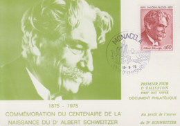 Carte  Maximum  1er  Jour    MONACO    Centenaire   Naissance   Du   Docteur   Albert   SCHWEITZER    1975 - Albert Schweitzer