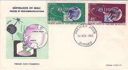 1962-Mali S.2v."Telecomunicazioni Spaziali"su Fdc Illustrata - Mali (1959-...)