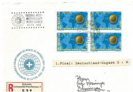 119 - 30 - Enveloppe Suisse Recommandée Avec Bloc 4 Timbres WM Football 1954 - Oblit Spéciale Bern - 1954 – Switzerland