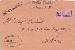 1916 POSTA MILITARE/11^ DIVISIONE Lineare Su Raccomandata Servizio E Lineare C.R.I. Ambulanza 85 Bollo Arrivo Milano (3. - Marcophilia