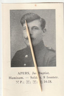Hemiksem,Hemixem, J. Apers,,Soldaat,Soldat, Vuurkruiser, Oud-strijder, Croiseur De Feu, Ancien Combattant, 1914-18 - 1914-18