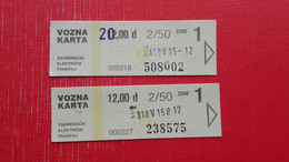 2 Ticket.Zagrebacki Elektricni Tramvaj.Vozna Karta - Europe