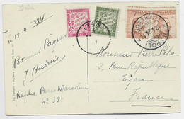 FRANCE TAXE 20C+25C ROSE LYON 1924 SUR CARTOLINA ITALIA 20C X2 NAPOLI - 1859-1959 Cartas