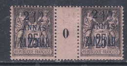 Zanzibar N° 24 X  2 1/2 A. Sur 25 C. Noir En Paire Millésime 0 Trace De Charnière  Sinon TB - Unused Stamps