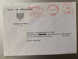 17863 - Cachet Mécanique Rouge Besançon Ville D'art 20.04.1977 Lettre Cabinet Du Maire Pour Assoc Amateurs D'horlogerie - Horlogerie