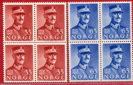 NORWAY 1957 King Haakon VII 85th Birthday Blocks Of 4 MNH / **.  Michel 416-17 - Ongebruikt