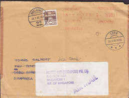 Denmark Perfin Perforé Lochung 'APM' On Argentina CERTIFICADA Buenos Aires 1980 Meter Cover REadressed MAERSK SINGAPORE - Variedades Y Curiosidades