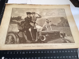 Page Original 1901  La Famille  Magazine Original Papier Femme Dans Voiture Avec Valise Et Chien La Promenade D’après Le - Dessins