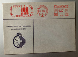 17884 -  Cachet Mécanique Rouge 100 Ans Chambre Suisse De L'Horlogerie Chaux-de-Fonds 23.08.1976 Enveloppe CSH - Horlogerie