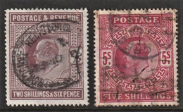 1902 Great Britain King Edward VII 2/6s & 5s High Value Definitives (O / Used) - Gebruikt