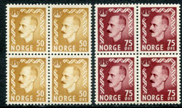 NORWAY 1957 Definitive: King Haakon VII 50, 75 Øre Blocks Of 4 MNH / **.  Michel 414-415 - Ungebraucht