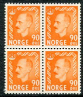 NORWAY 1955 Definitive: King Haakon VII 90 Øre Block Of 4 MNH / **.  Michel 401 - Nuevos