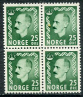 NORWAY 1956 Definitive: King Haakon VII 25 Øre Block Of 4  MNH / **.  Michel 396 - Nuevos