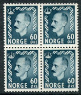 NORWAY 1951 Definitive: King Haakon VII 60 Øre Block Of 4  MNH / **.  Michel 367 - Nuevos