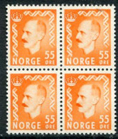 NORWAY 1951 Definitive: King Haakon VII 55 Øre Block Of 4  MNH / **.  Michel 365 - Unused Stamps