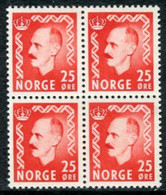 NORWAY 1950 Definitive: King Haakon VII 25 Øre Block Of 4  MNH / **.  Michel 358 - Nuovi