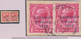 Ireland 1922-23 Thom Saorstat 3-line Ovpt On 1d "Dull Black" Two Singles Used On Piece, 1923 KILKENNY Cds - Used Stamps