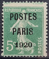 FRANCE 1920 - MNG - YT 24 - Préoblitéré 5c - 1893-1947