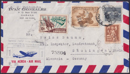 1956-H-83 CUBA 1956 30c BIRD AVES REGISTERED COVER + INTERNATIONAL SPECIAL DELIVERY. - Covers & Documents