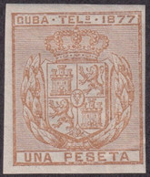 1877-126 CUBA ANTILLAS SPAIN TELEGRAPH TELEGRAFOS 1877 1 Pta IMPERFORATED PROOF. - Prephilately