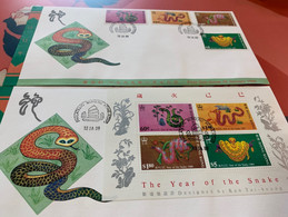 Hong Kong FDC Covers New Year Snake - Storia Postale