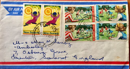 NEW ZEALAND 1971, USED AIRMAIL COVER TO ENGLAND HEALTH,HOCKEY GIRL PLAYERS SWIMMING CHILD 6 STAMPS!!! TEARO CANCELLATIO! - Lettres & Documents