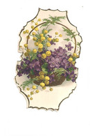 Joli Decoupis Fleurs  Souvenir D'Amitié Violettes Et Mimosa - Flores