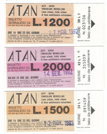 Lotto N. 3 Biglietti Giornalieri ATAN Anni 1992 (61) Come Da Foto Azienza Tranvie Autofilovie Napoli ATAN - Europa