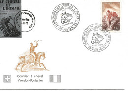 France Enveloppe Commémorative Franco -Suisse  Le  Courrier à Cheval Yverdon- Pontarlier -1972 - 1970-1979