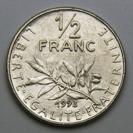 1/2 Franc Semeuse, Nickel, Frappe Monnaie,1993 - V° République - 1/2 Franc