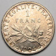 ASSEZ RARE En L'ETAT ! 1 Franc Semeuse 1904, Argent - III° République - 1 Franc