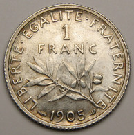 ASSEZ RARE En L'ETAT ! 1 Franc Semeuse 1905, Argent - III° République - 1 Franc